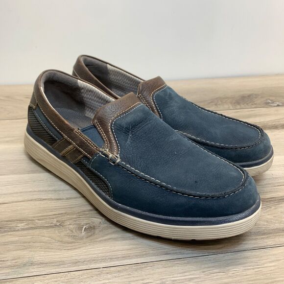 Clarks Men's Un Abode Loafer Size 11.5 M Navy Suede Brown Casual Slip On Shoe - Picture 1 of 10